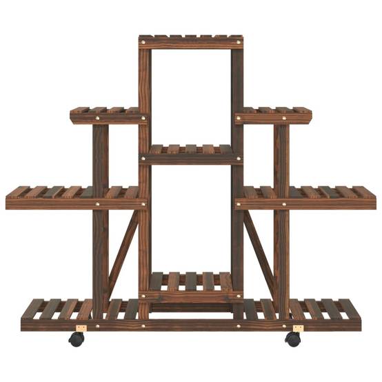 Porte-plantes à roulettes Bois de sapin traité carbonisé Mobile pour Terrasse Jardin Marron 110x25x101 cm – ComfortXL Outdoor Living - Image 5