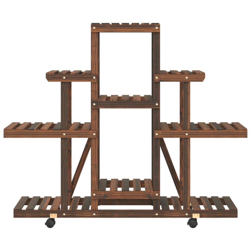 Porte-plantes à roulettes Bois de sapin traité carbonisé Mobile pour Terrasse Jardin Marron 110x25x101 cm – ComfortXL Outdoor Living - Image 5