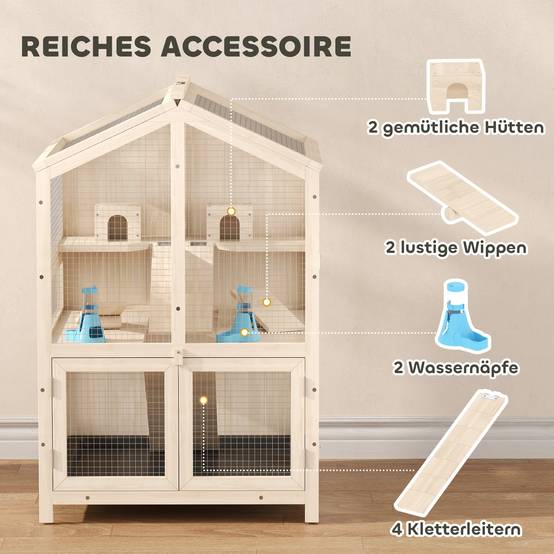 Cage pour rongeurs bois naturel 68 x 61.5 x 90 cm - PANGIVO - Image 7