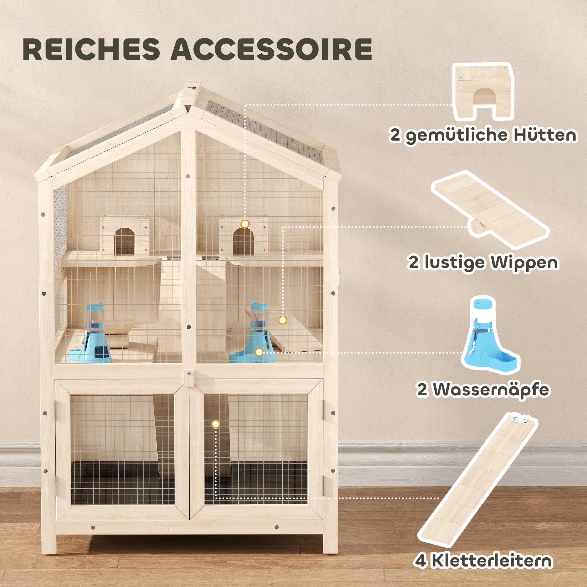 Cage pour rongeurs bois naturel 68 x 61.5 x 90 cm - PANGIVO - Image 7