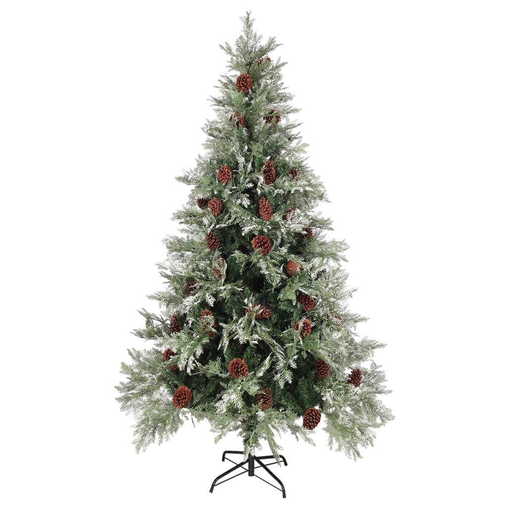 Sapin de Noël, Arbre de Noël avec pommes de pin Vert et blanc 195 cm PVC et PE u3898q - Image 1
