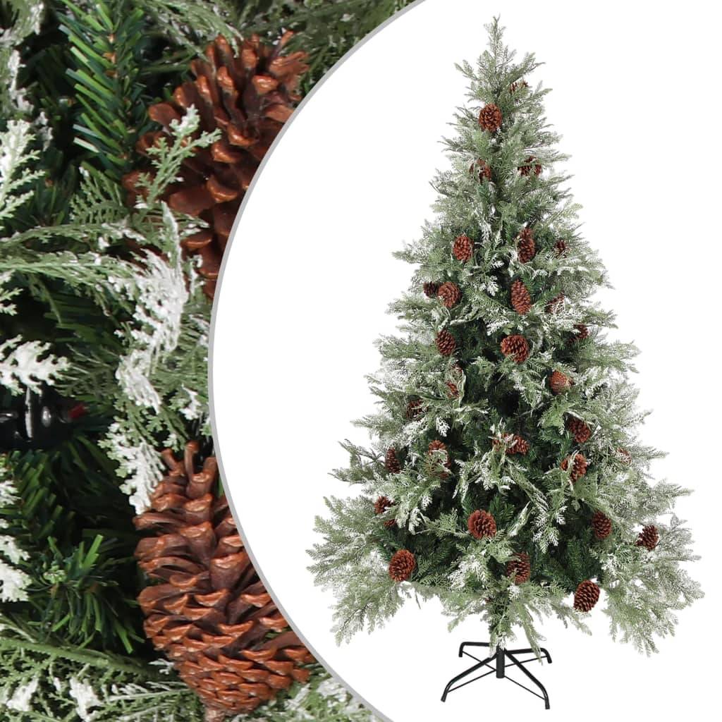 Sapin de Noël, Arbre de Noël avec pommes de pin Vert et blanc 195 cm PVC et PE u3898q - Image 2