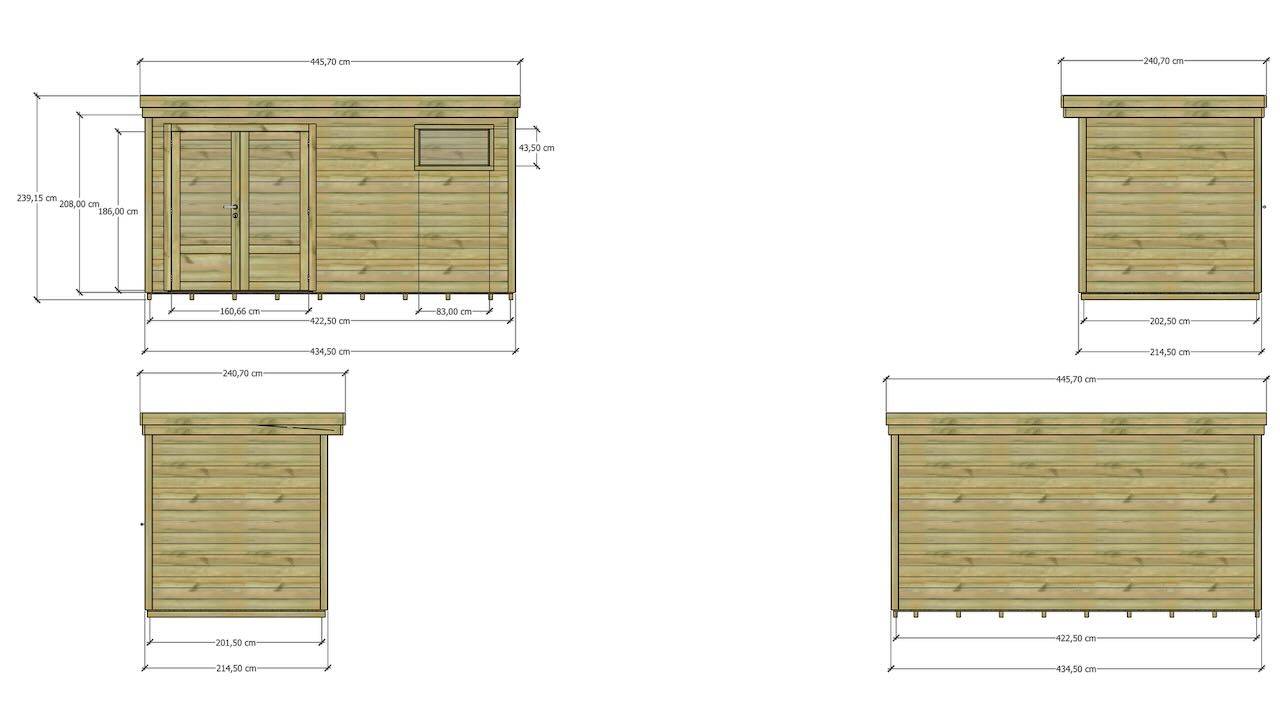 Abri Français - ABRI DE JARDIN bois autoclave 27mm - 4,34x2,14m / 9m2 - Bac acier - Plancher bois - Image 4