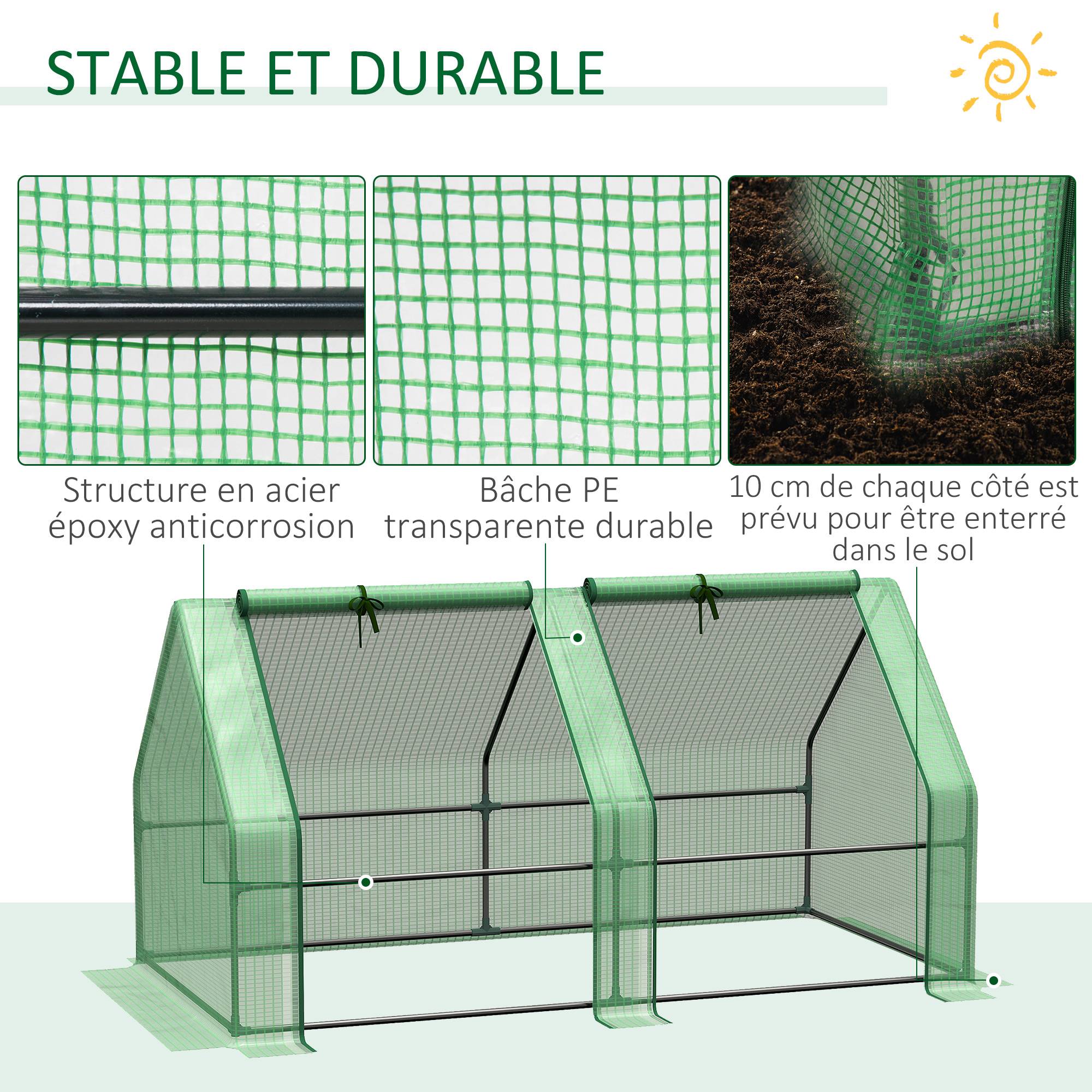 Maison Chic - Mini Serre de Jardin mini serre tunnel 180x90x90cm toit pointu Acier PE Haute densité 140 g/m² Anti-UV 2 fenêtres avec Zip enroulables Vert - Image 7