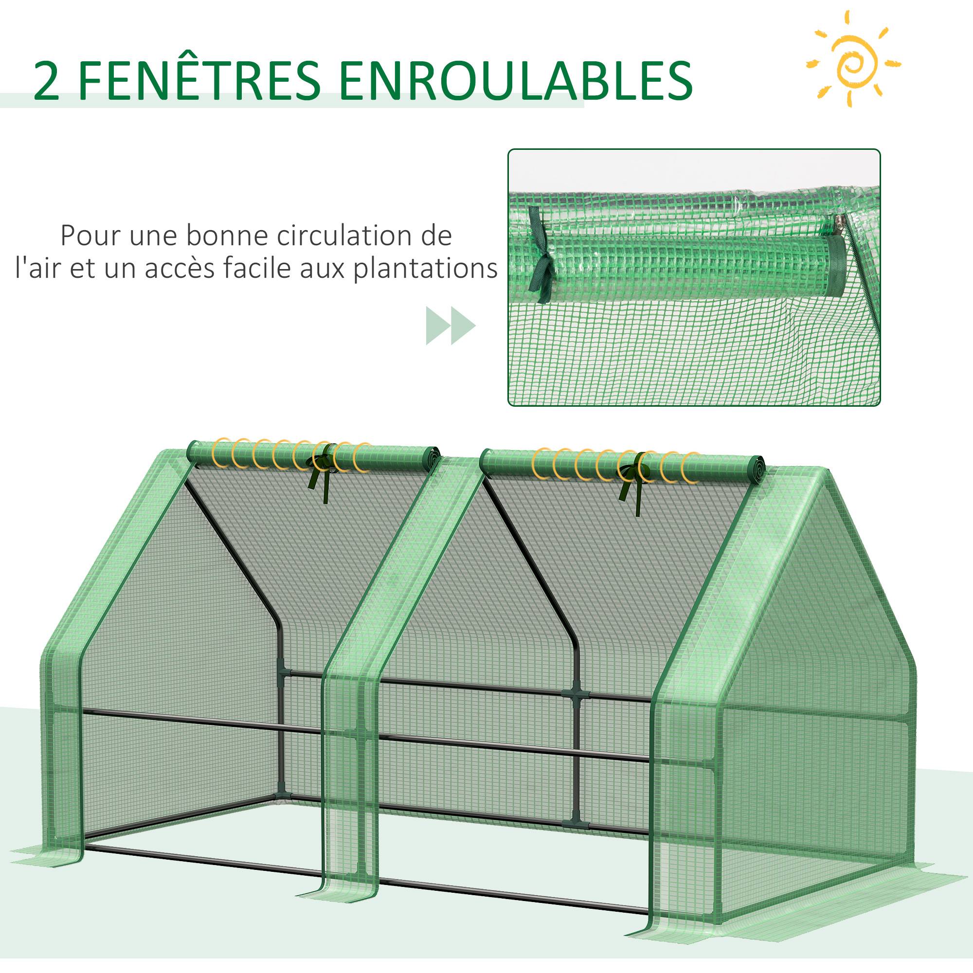 Maison Chic - Mini Serre de Jardin mini serre tunnel 180x90x90cm toit pointu Acier PE Haute densité 140 g/m² Anti-UV 2 fenêtres avec Zip enroulables Vert - Image 6