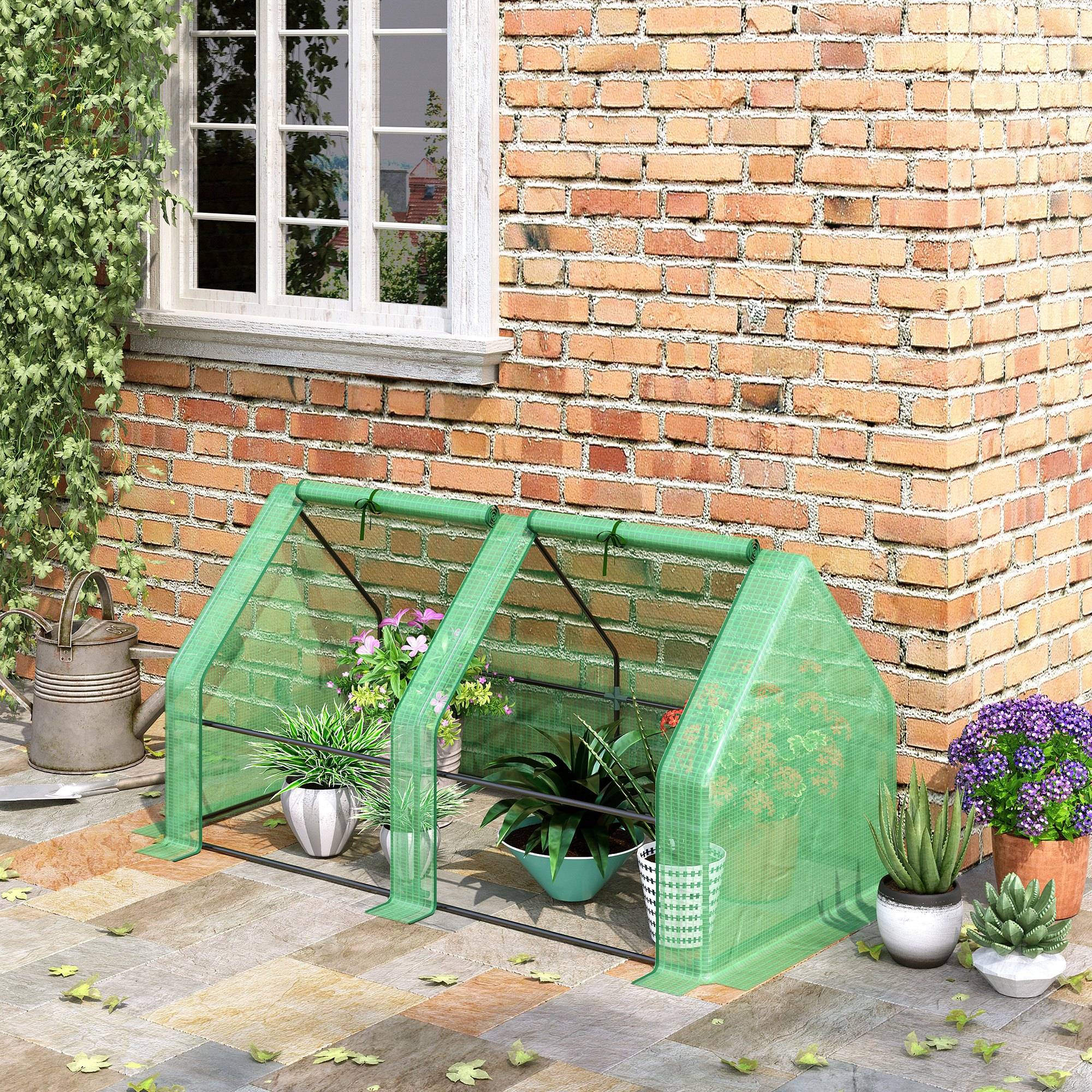 Maison Chic - Mini Serre de Jardin mini serre tunnel 180x90x90cm toit pointu Acier PE Haute densité 140 g/m² Anti-UV 2 fenêtres avec Zip enroulables Vert - Image 4