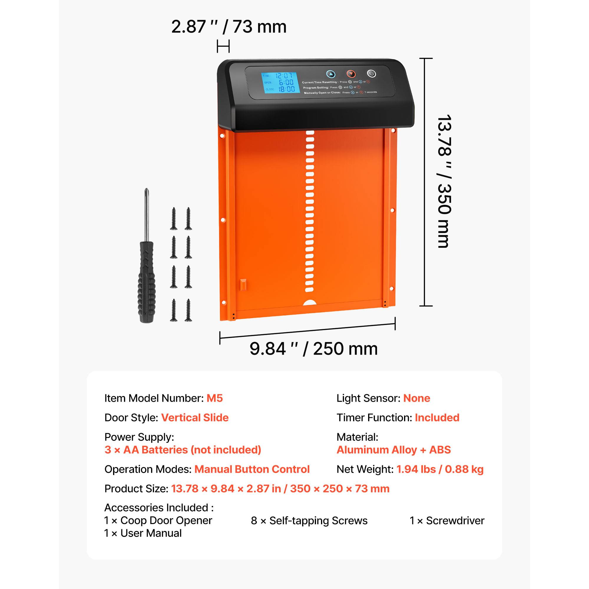 SucceBuy Porte Poulailler Automatique à Piles avec Minuterie Anti-pincement Orange - Image 7