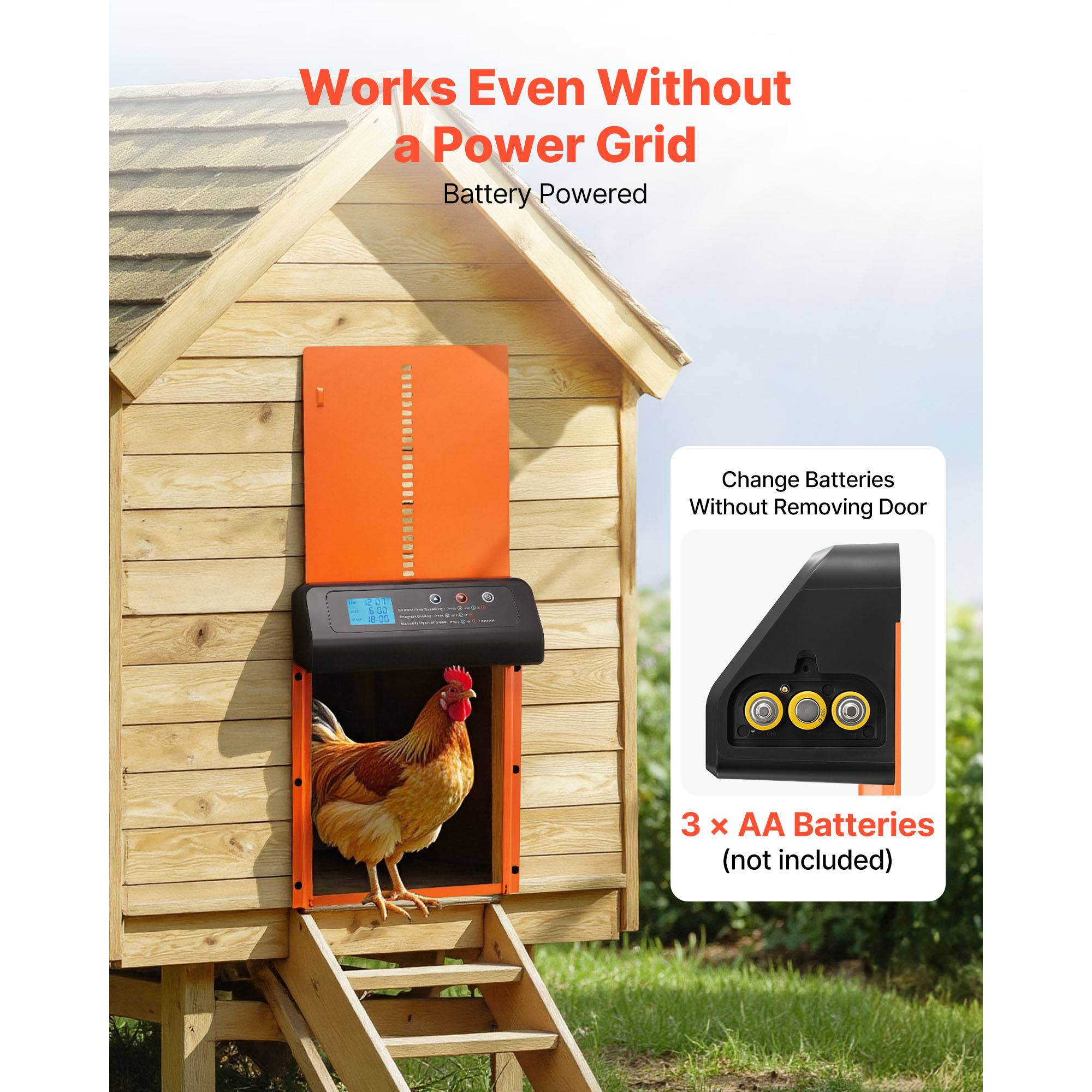 SucceBuy Porte Poulailler Automatique à Piles avec Minuterie Anti-pincement Orange - Image 5
