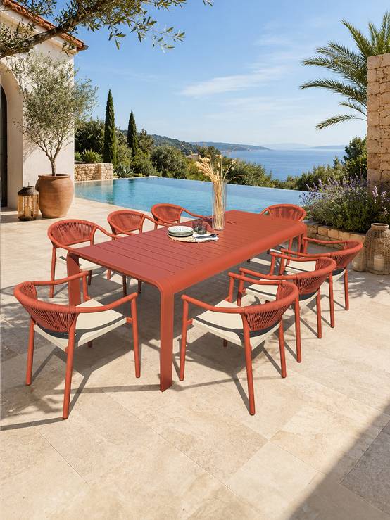 Dcb Garden - Ensemble repas de jardin en aluminium 8 places - Terracotta - HANOI - Image 1