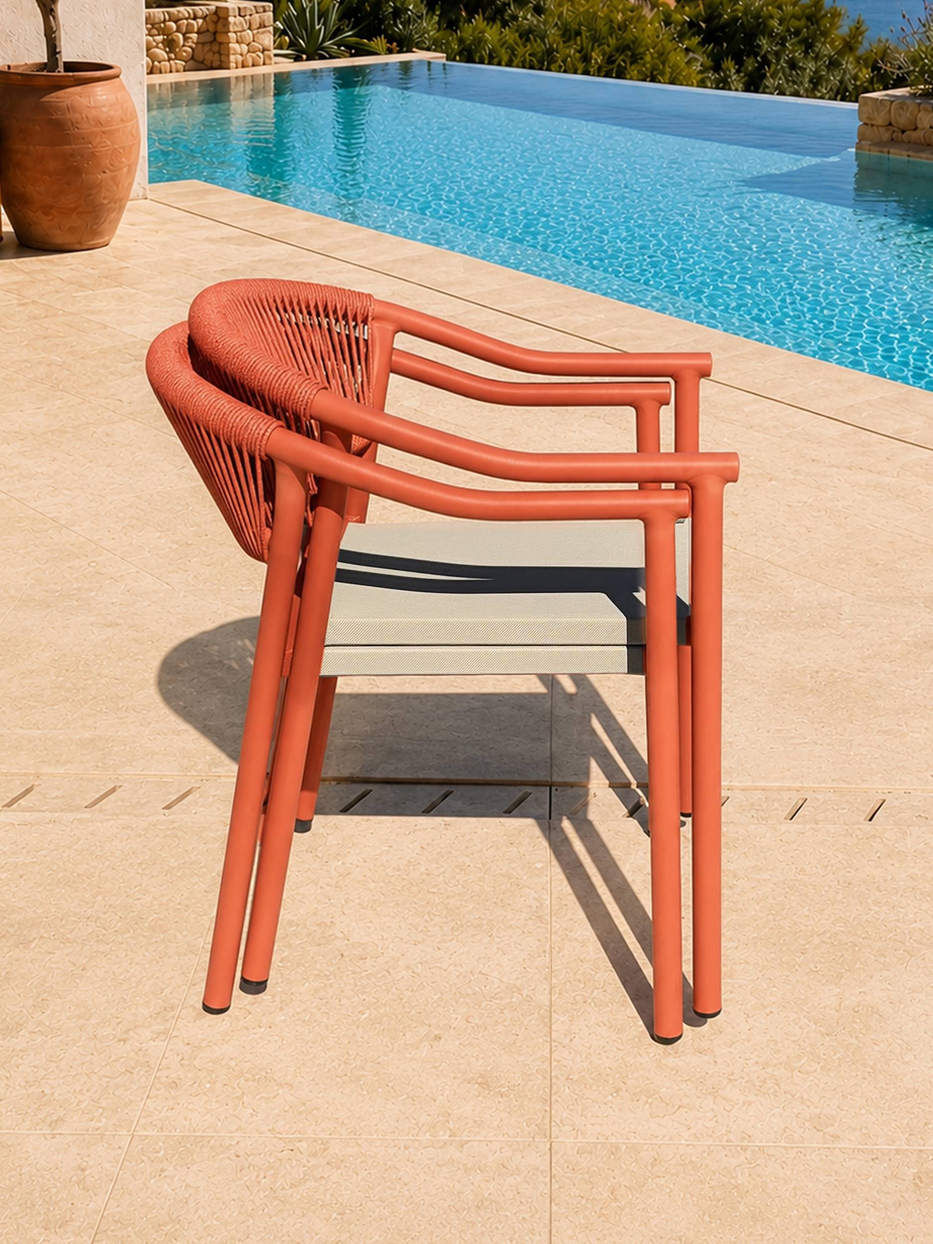 Dcb Garden - Ensemble repas de jardin en aluminium 8 places - Terracotta - HANOI - Image 8