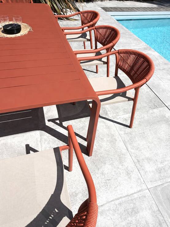 Dcb Garden - Ensemble repas de jardin en aluminium 8 places - Terracotta - HANOI - Image 3