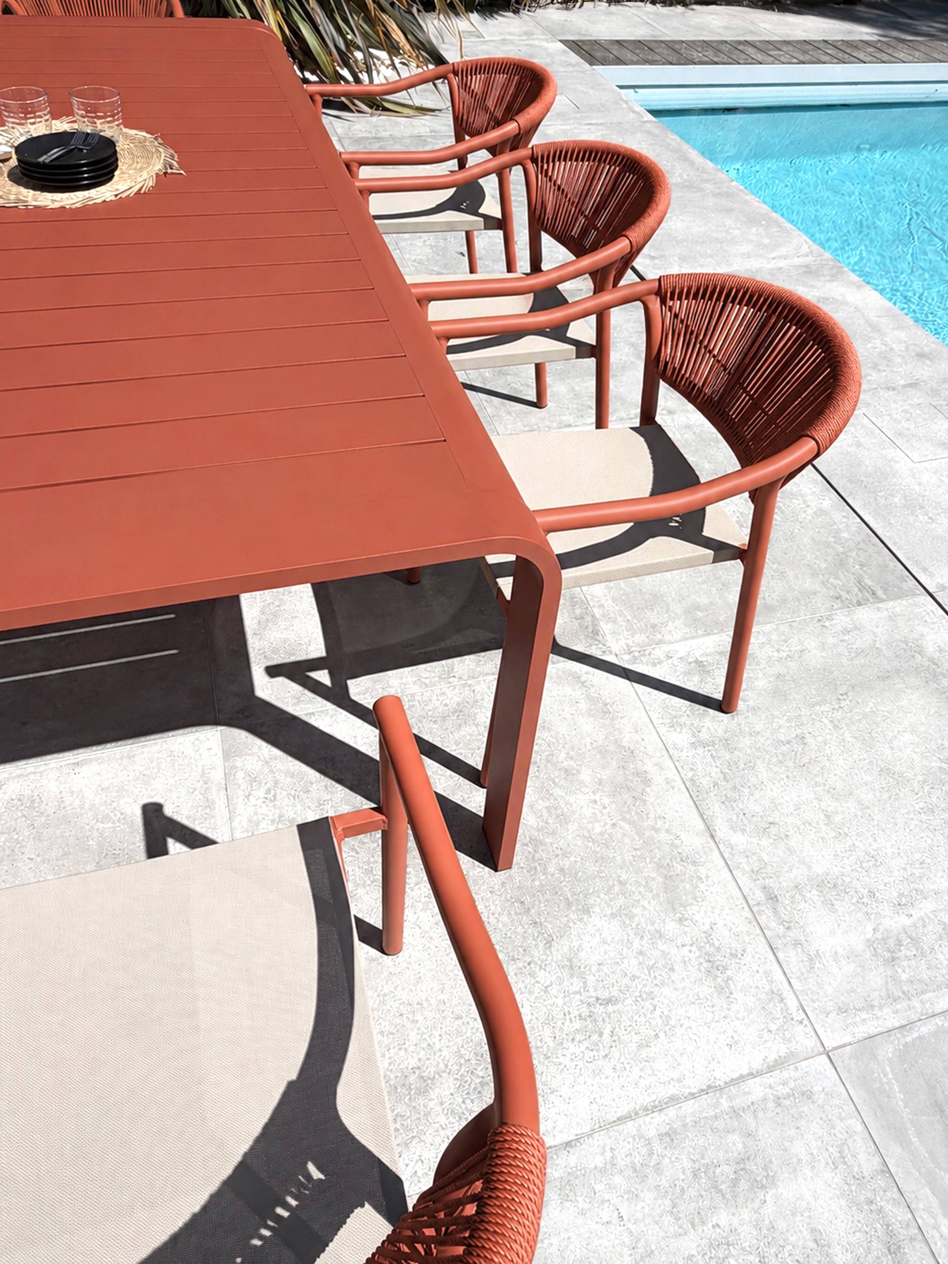 Dcb Garden - Ensemble repas de jardin en aluminium 8 places - Terracotta - HANOI - Image 3
