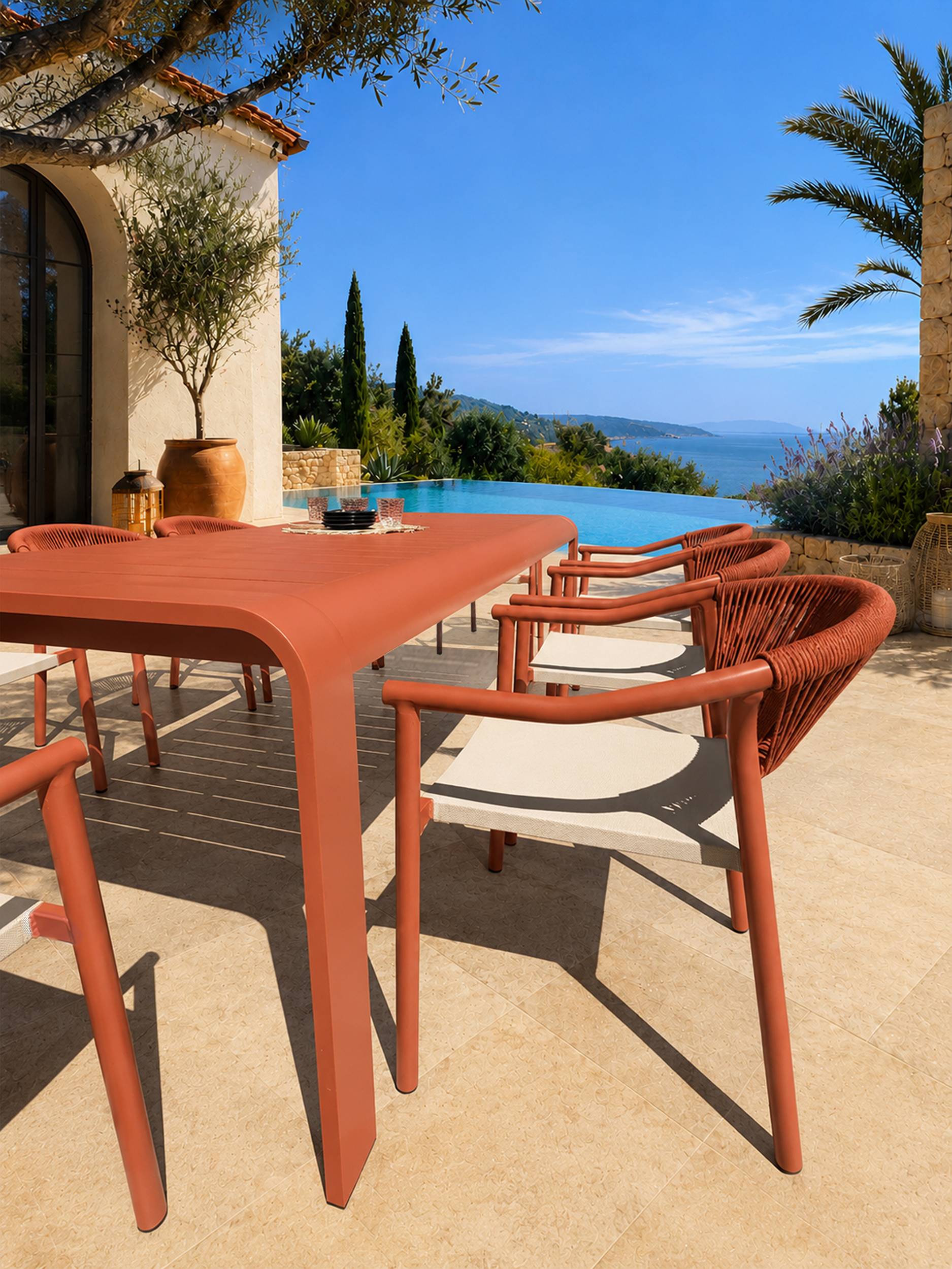 Dcb Garden - Ensemble repas de jardin en aluminium 8 places - Terracotta - HANOI - Image 2
