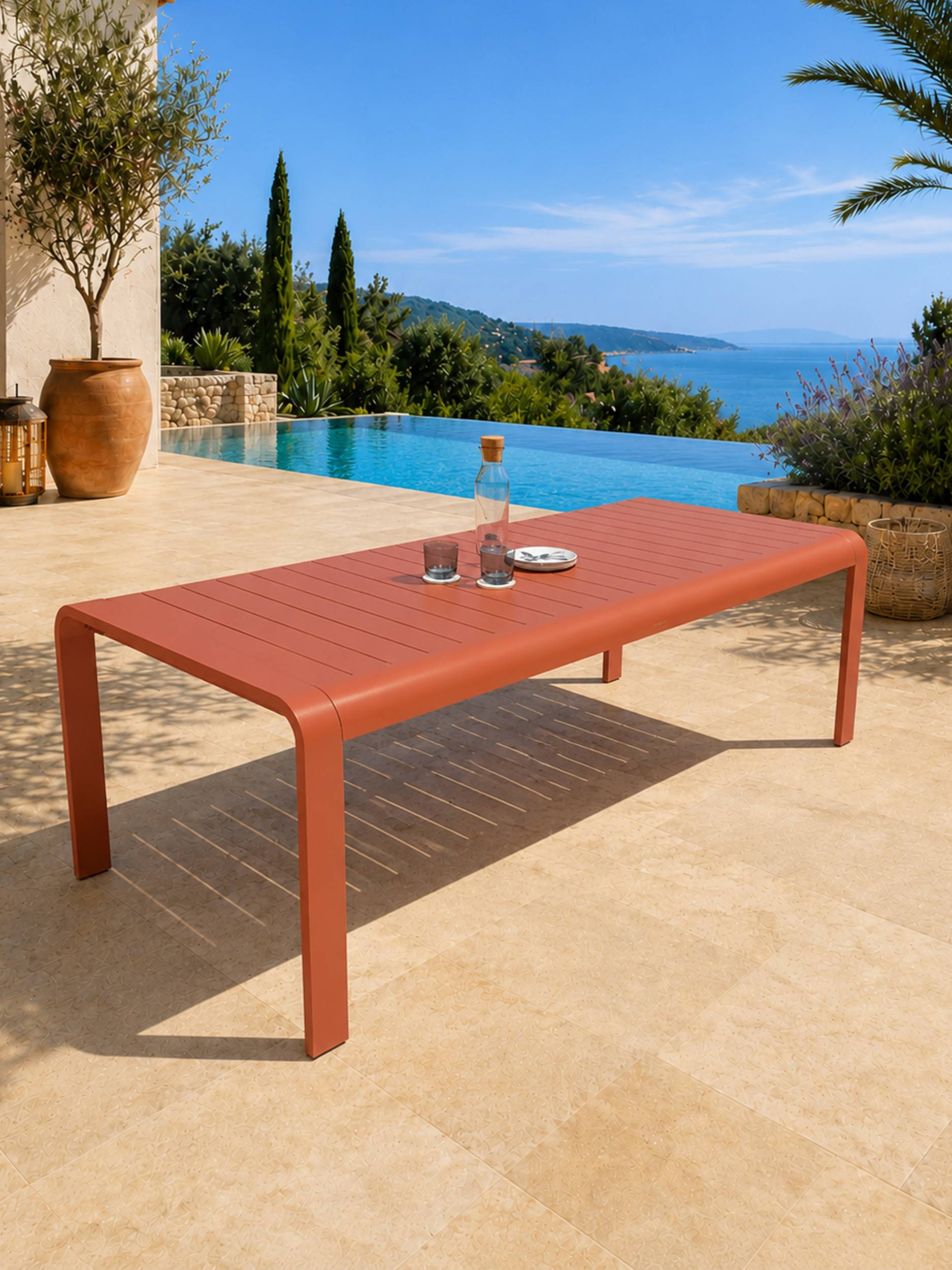 Dcb Garden - Ensemble repas de jardin en aluminium 8 places - Terracotta - HANOI - Image 6