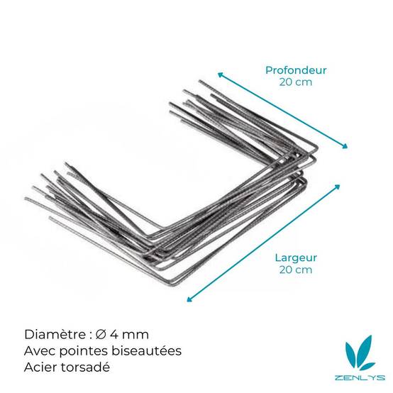 Lot de 200 Agrafes ZENLYS Piquets pour toile de paillage 20 x 20 x 20 cm Fabrication Française Fer Toile Hors sol - Image 4