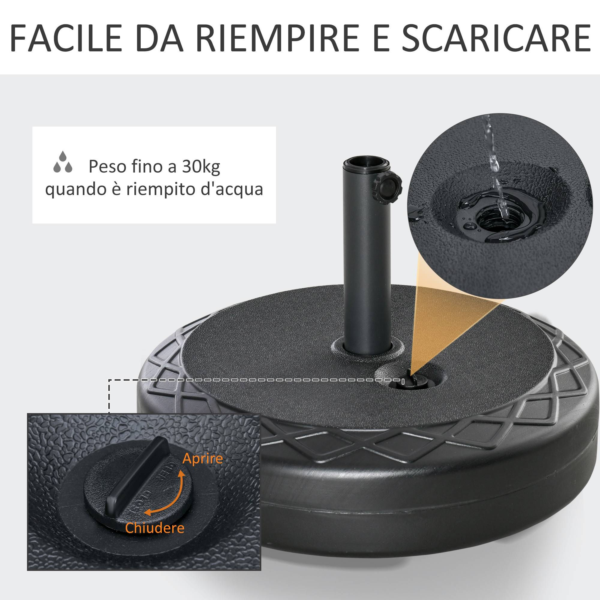 Pied de parasol rond en plastique noir, 30 kg, Ø 55 cm, pour mâts de Ø 38 à 48 mm. - Image 7