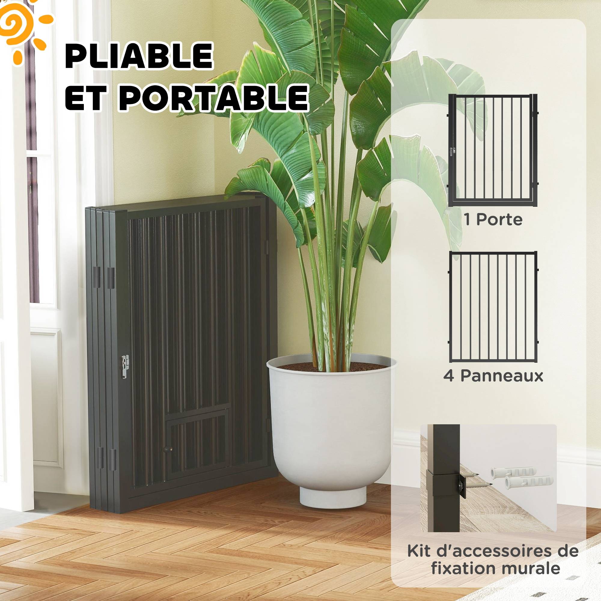 Parc pour chien, parc pour animaux, 5 panneaux, clôture portable pliable, sécurisé, noir - Image 8