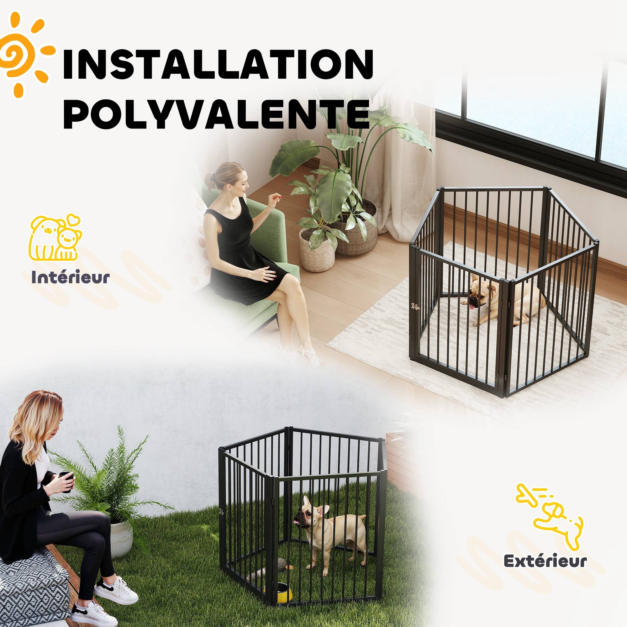 Parc pour chien, parc pour animaux, 5 panneaux, clôture portable pliable, sécurisé, noir - Image 6