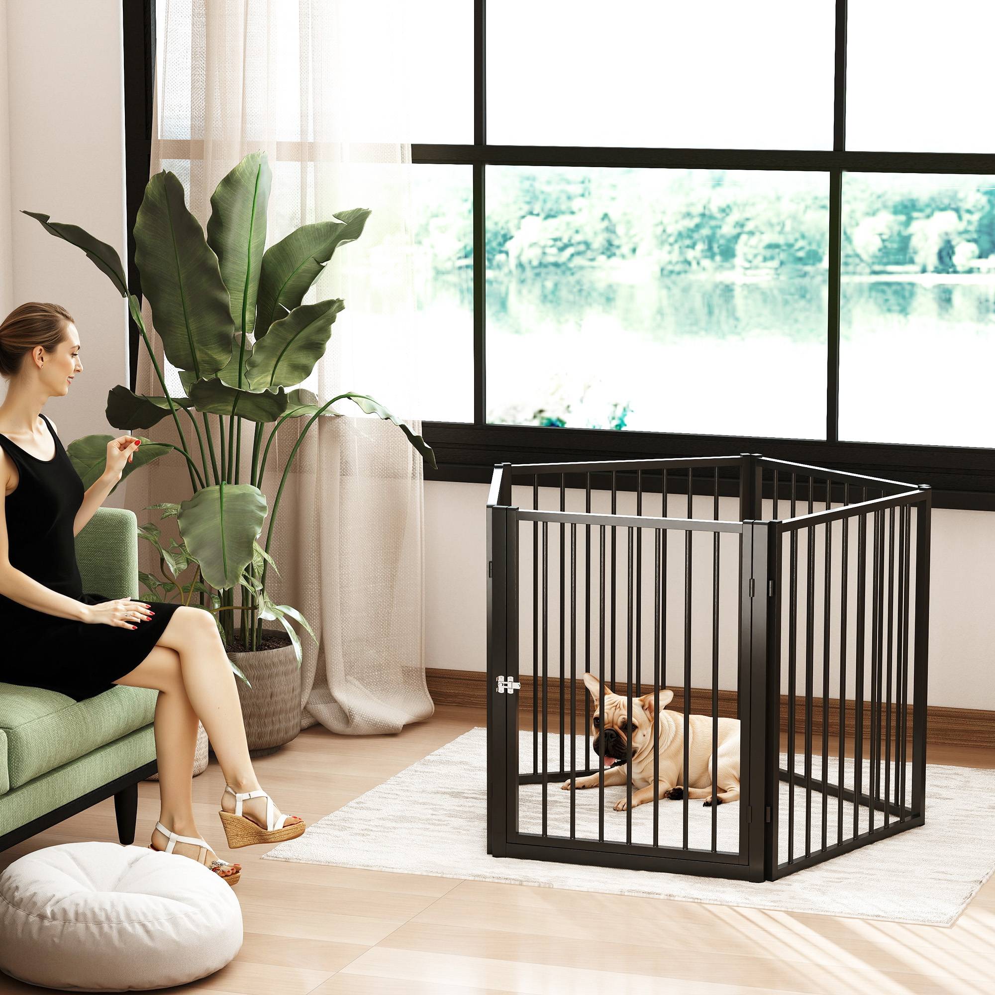 Parc pour chien, parc pour animaux, 5 panneaux, clôture portable pliable, sécurisé, noir - Image 4