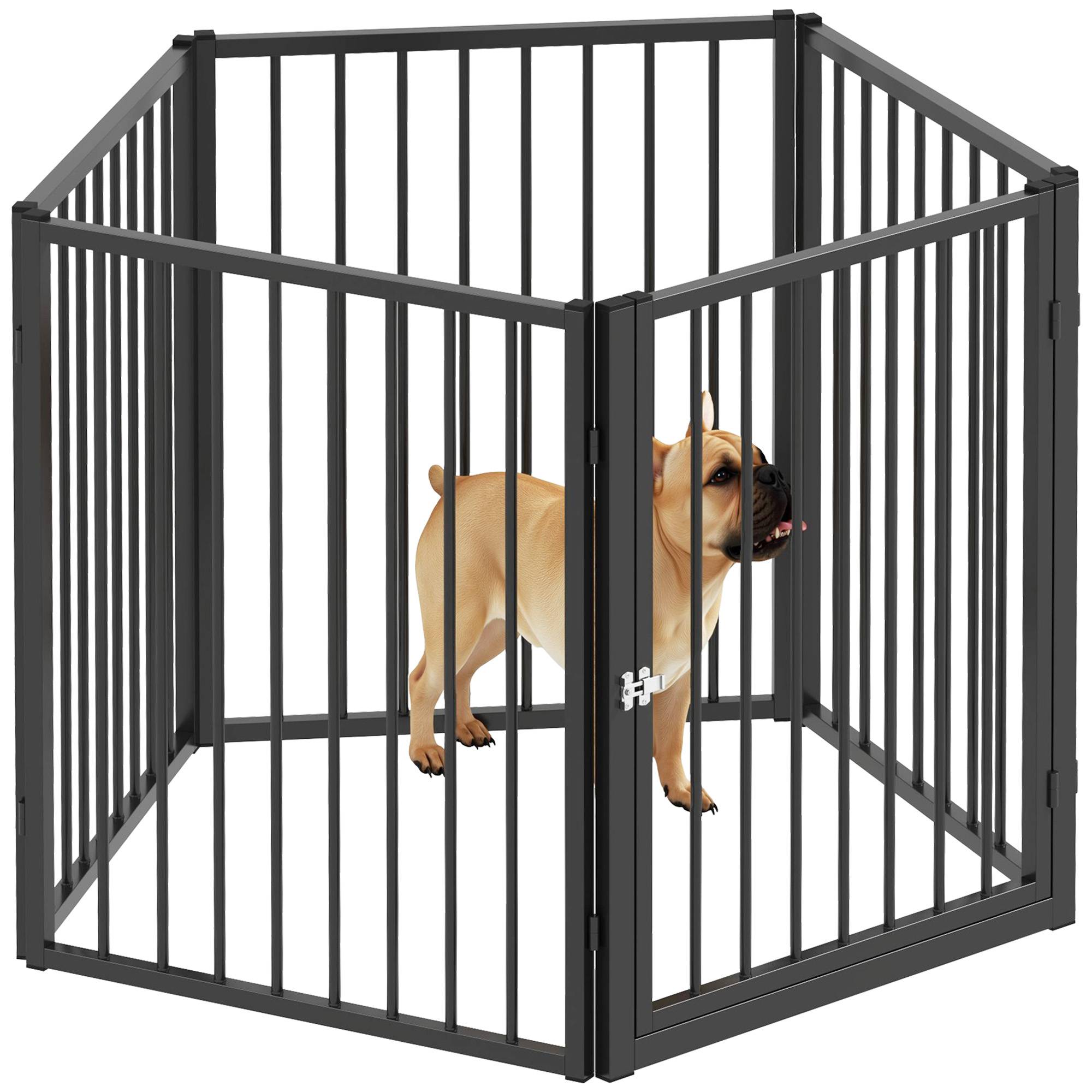 Parc pour chien, parc pour animaux, 5 panneaux, clôture portable pliable, sécurisé, noir - Image 1