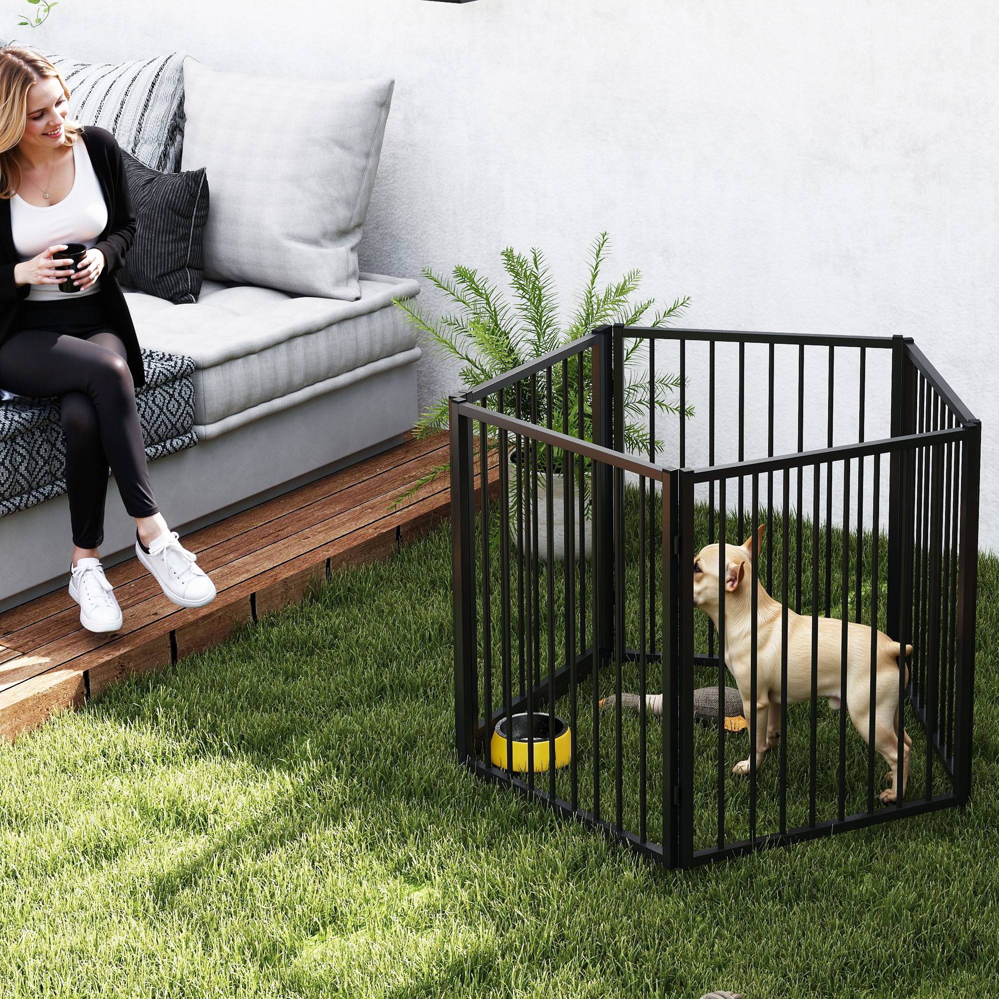 Parc pour chien, parc pour animaux, 5 panneaux, clôture portable pliable, sécurisé, noir - Image 3