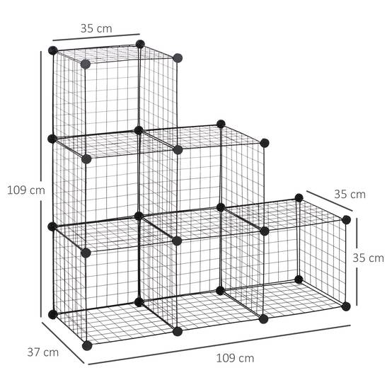 Étagère cubique en métal, meuble de rangement modulable pour vêtements, livres, jouets, flexible, 109 cm (L) x 37 cm (l) x 109 cm (H), noir - Image 5