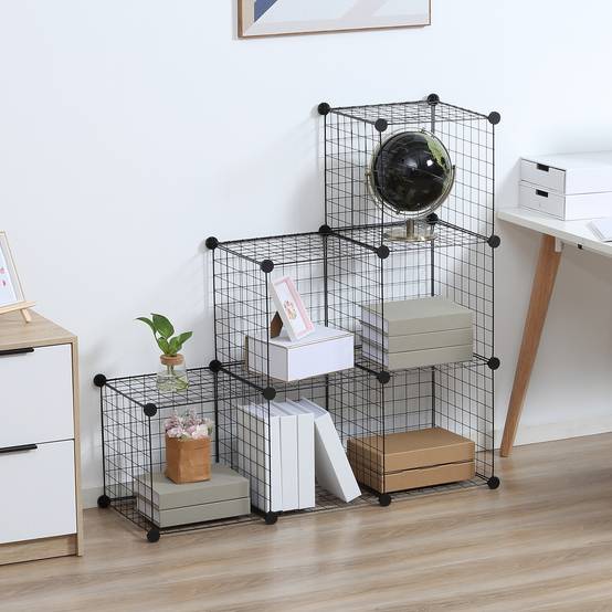 Étagère cubique en métal, meuble de rangement modulable pour vêtements, livres, jouets, flexible, 109 cm (L) x 37 cm (l) x 109 cm (H), noir - Image 3