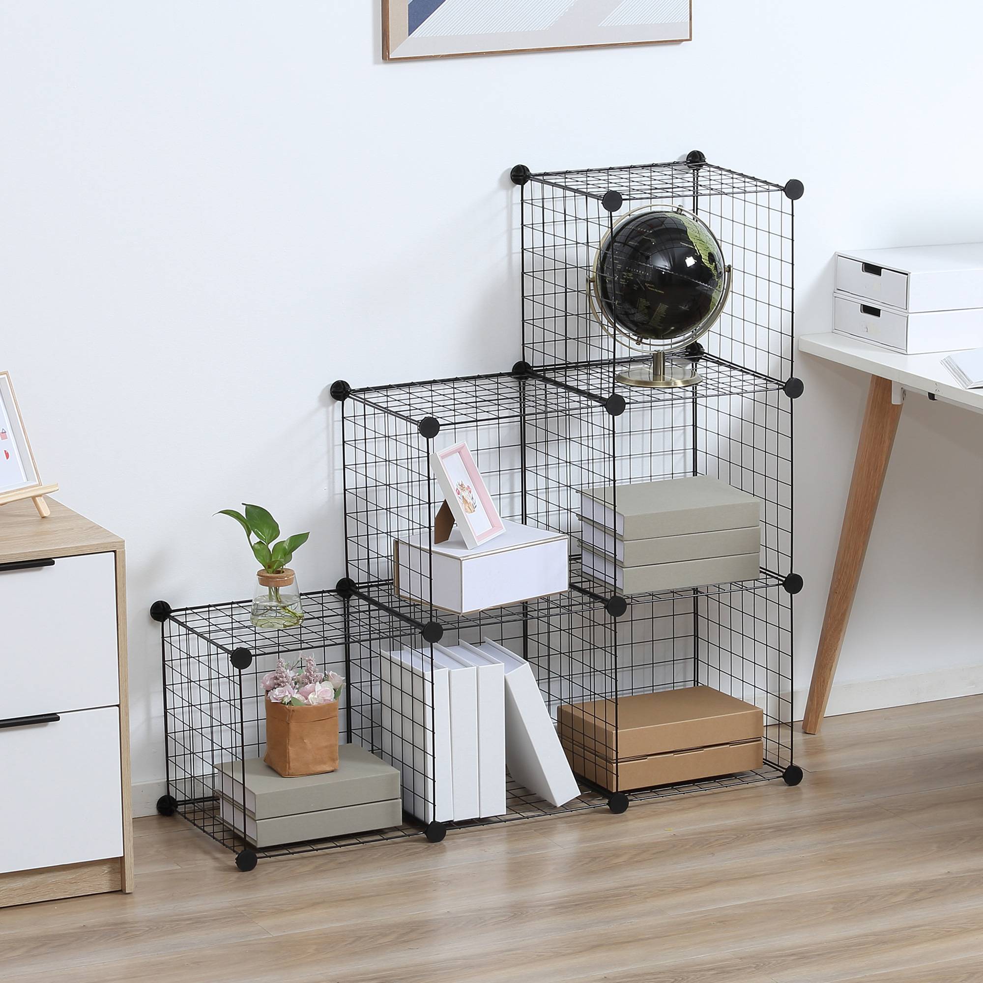 Étagère cubique en métal, meuble de rangement modulable pour vêtements, livres, jouets, flexible, 109 cm (L) x 37 cm (l) x 109 cm (H), noir - Image 3