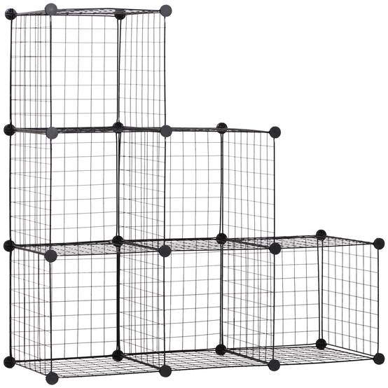 Étagère cubique en métal, meuble de rangement modulable pour vêtements, livres, jouets, flexible, 109 cm (L) x 37 cm (l) x 109 cm (H), noir - Image 1