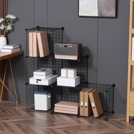 Étagère cubique en métal, meuble de rangement modulable pour vêtements, livres, jouets, flexible, 109 cm (L) x 37 cm (l) x 109 cm (H), noir - Image 4