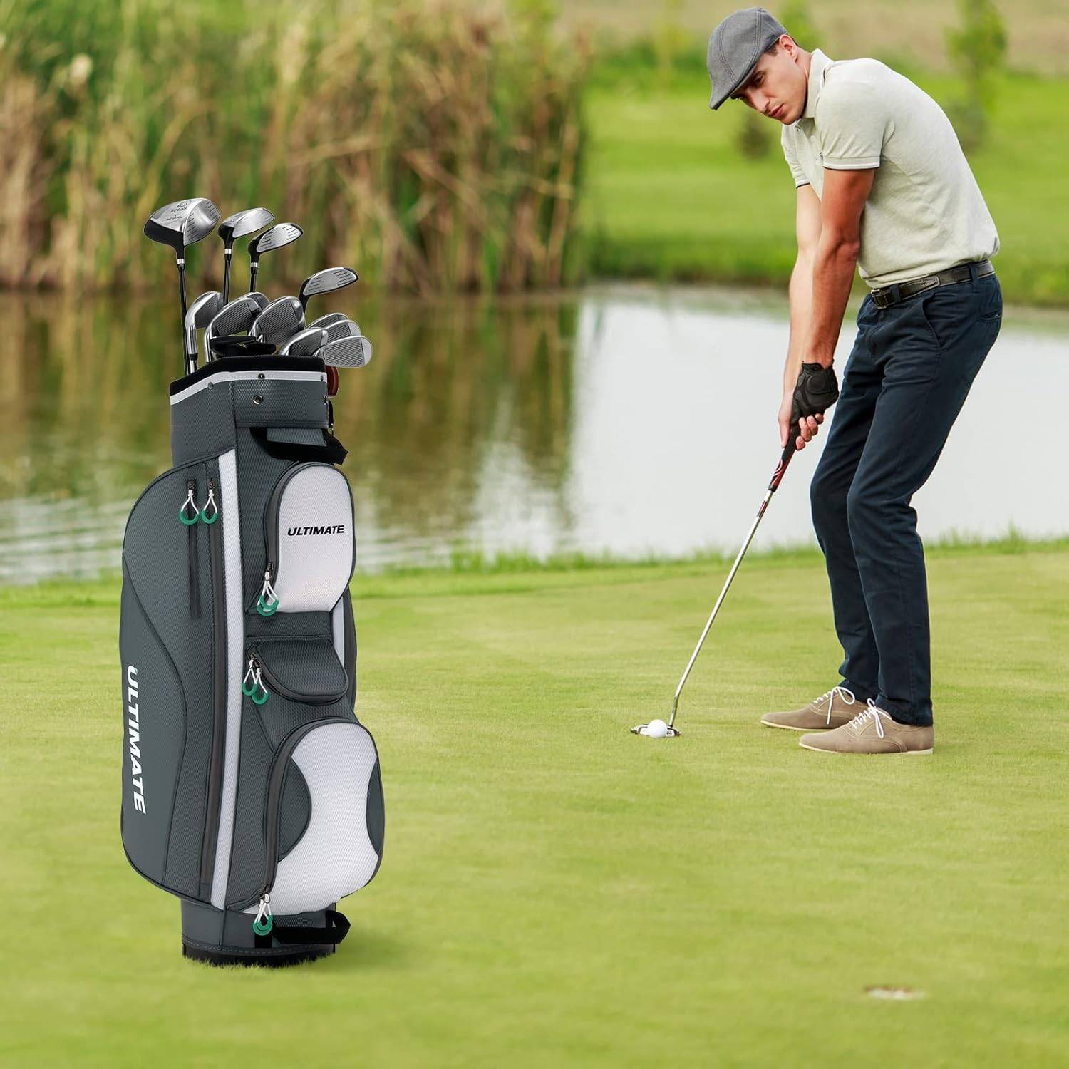 Costway - Sac de Golf Chariot Portable pour 14 Clubs avec 7 Poches Zippées et Capuche Anti-Pluie - Image 2
