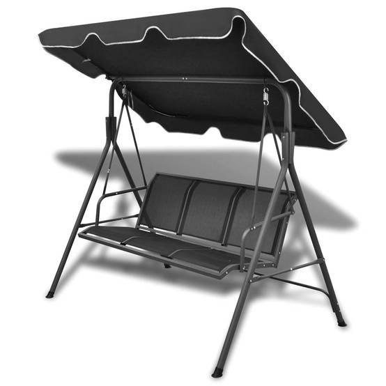 Balancelle de Jardin 3 Places Acier et Textilène avec Grand Auvent Pare-Soleil pour Terrasse Extérieure Noir – ComfortXL Outdoor Living - Image 1