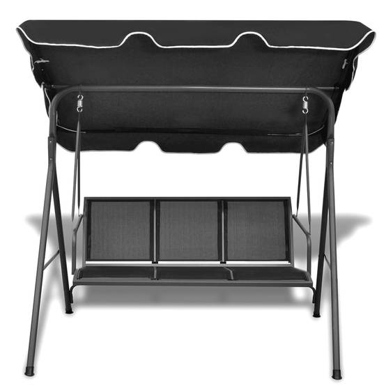 Balancelle de Jardin 3 Places Acier et Textilène avec Grand Auvent Pare-Soleil pour Terrasse Extérieure Noir – ComfortXL Outdoor Living - Image 2