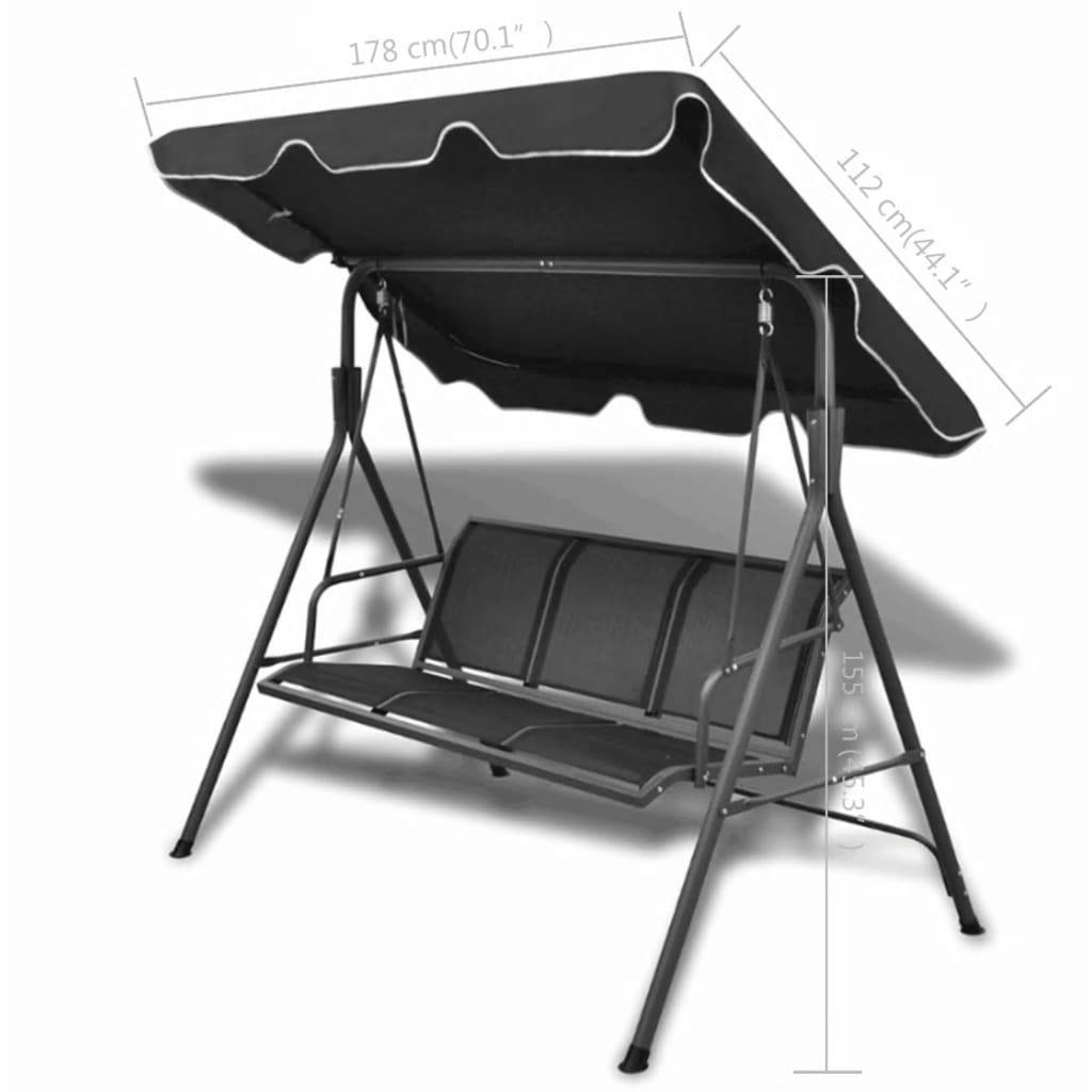 Balancelle de Jardin 3 Places Acier et Textilène avec Grand Auvent Pare-Soleil pour Terrasse Extérieure Noir – ComfortXL Outdoor Living - Image 6