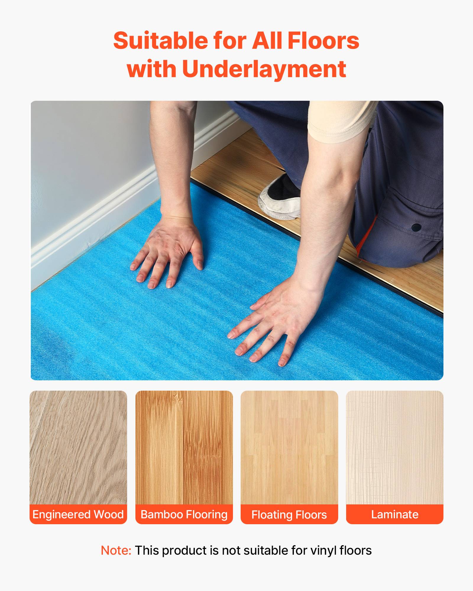 Vevor - VEVOR Sous-couche parquet 6 x 9,3 m², 55,8 m², EPE 2 mm, film PE imperméable, insonorisante, compatible parquets contrecollés et stratifiés. - Image 5