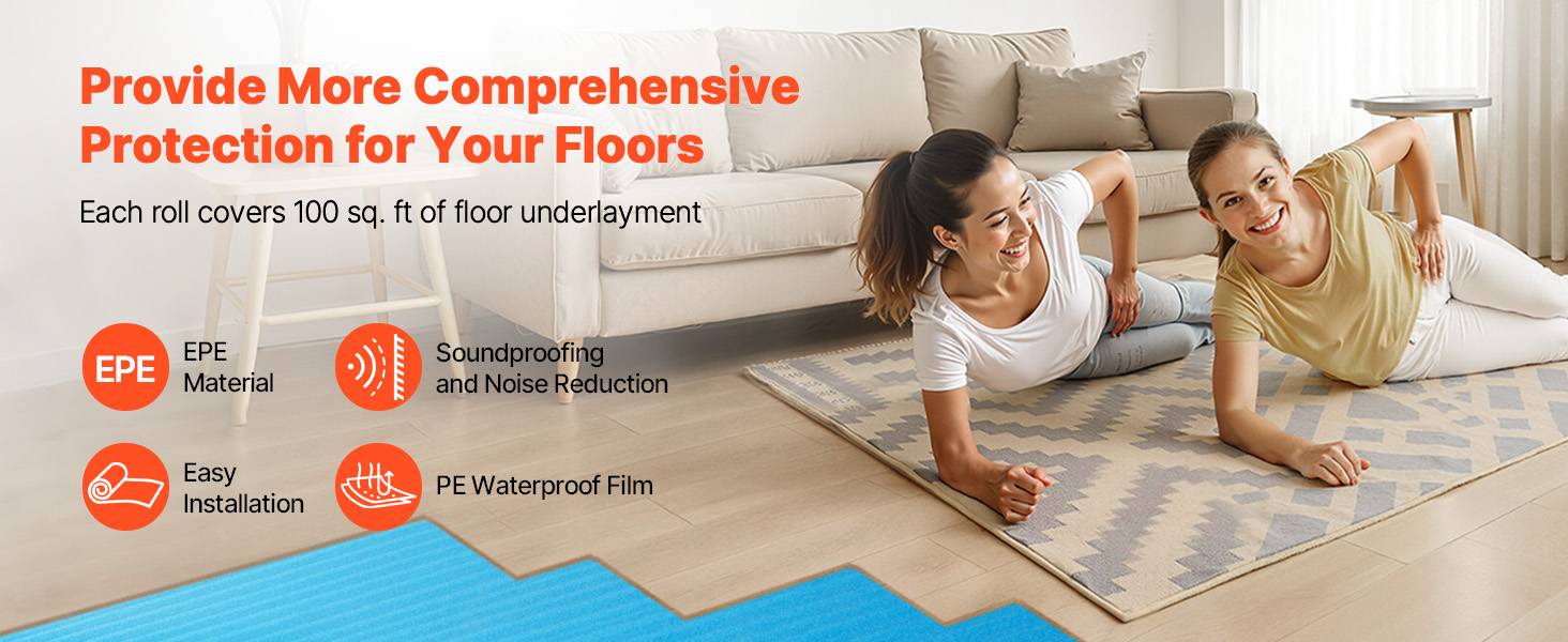 Vevor - VEVOR Sous-couche parquet 6 x 9,3 m², 55,8 m², EPE 2 mm, film PE imperméable, insonorisante, compatible parquets contrecollés et stratifiés. - Image 9