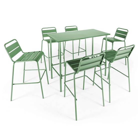 Oviala - Ensemble table haute de jardin et 6 chaises en métal vert cactus Palavas - Oviala - Image 1