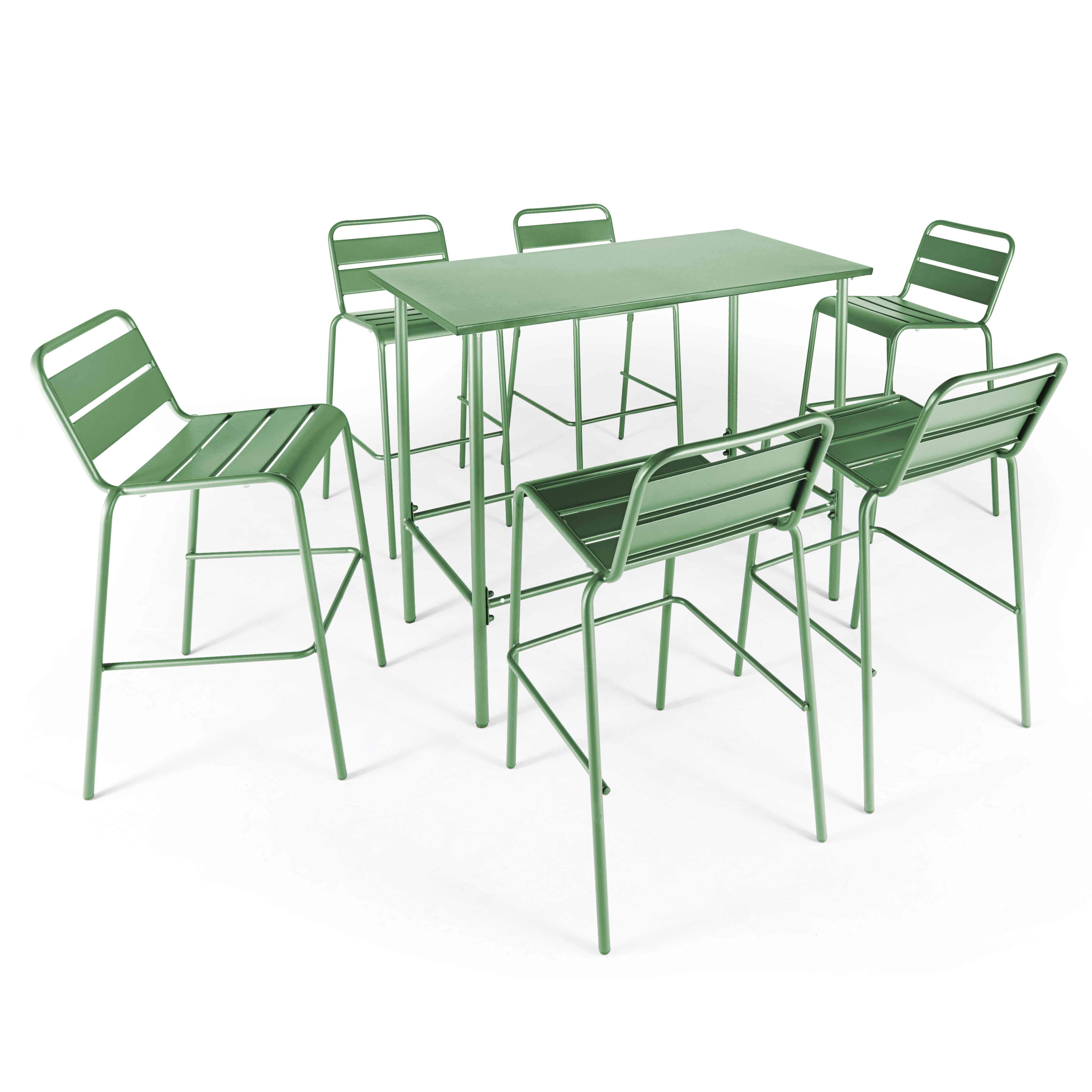 Oviala - Ensemble table haute de jardin et 6 chaises en métal vert cactus Palavas - Oviala - Image 1