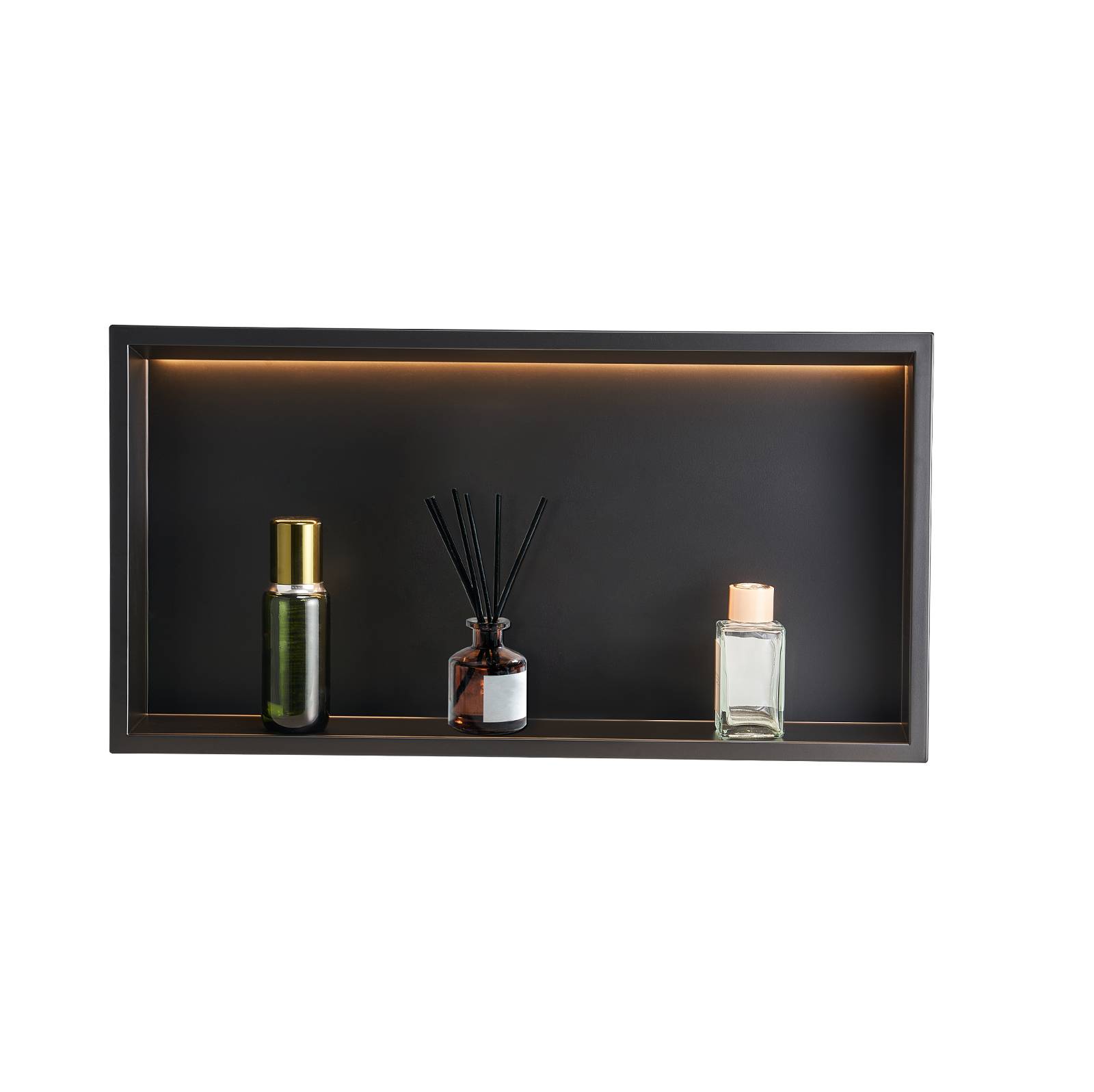 VEVOR Niche douche encastrable 10x33x63.5cm inox avec bande LED, étagère étanche moderne, salle de bain, noir. - Image 1