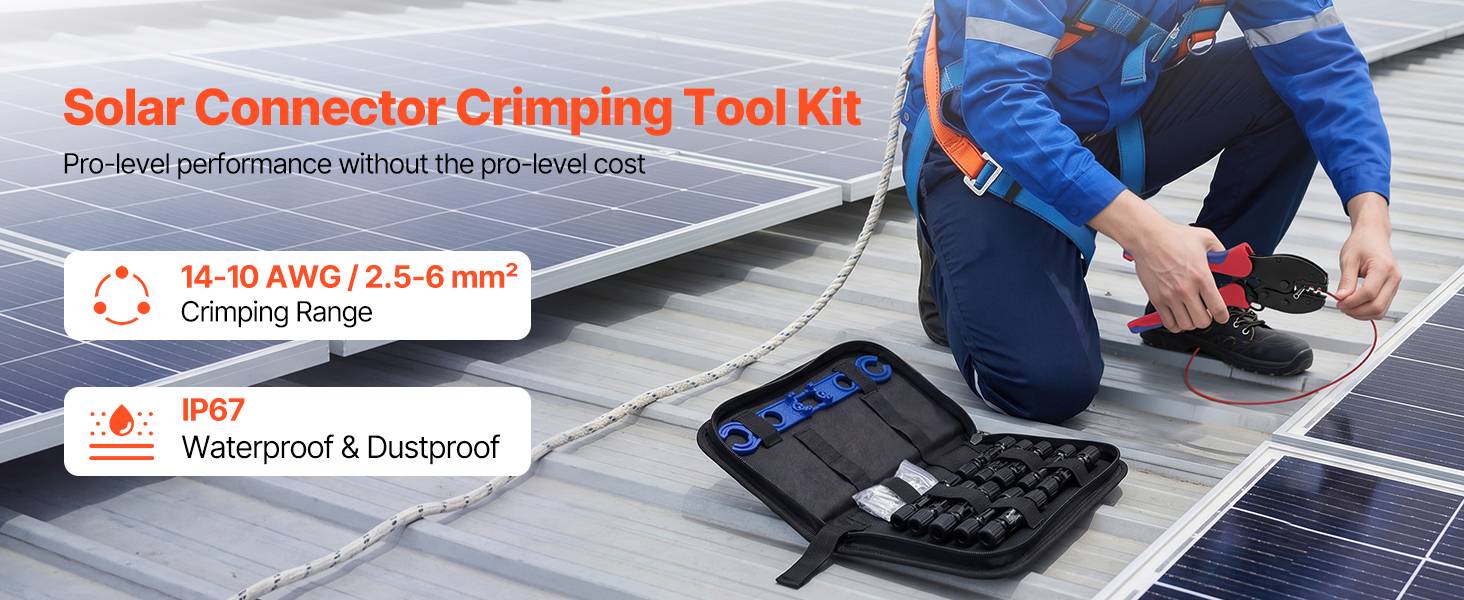 Vevor - VEVOR Kit de sertissage solaire 2,5–6 mm², pince à cliquet, 10 paires de connecteurs solaires IP67, clés PV et étui de rangement. - Image 9