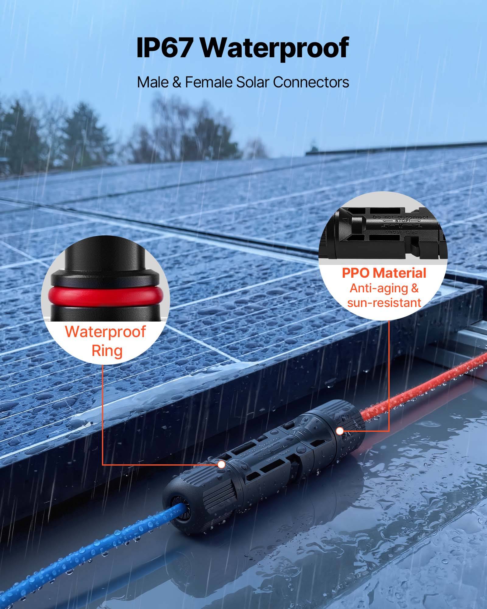 Vevor - VEVOR Kit de sertissage solaire 2,5–6 mm², pince à cliquet, 10 paires de connecteurs solaires IP67, clés PV et étui de rangement. - Image 4
