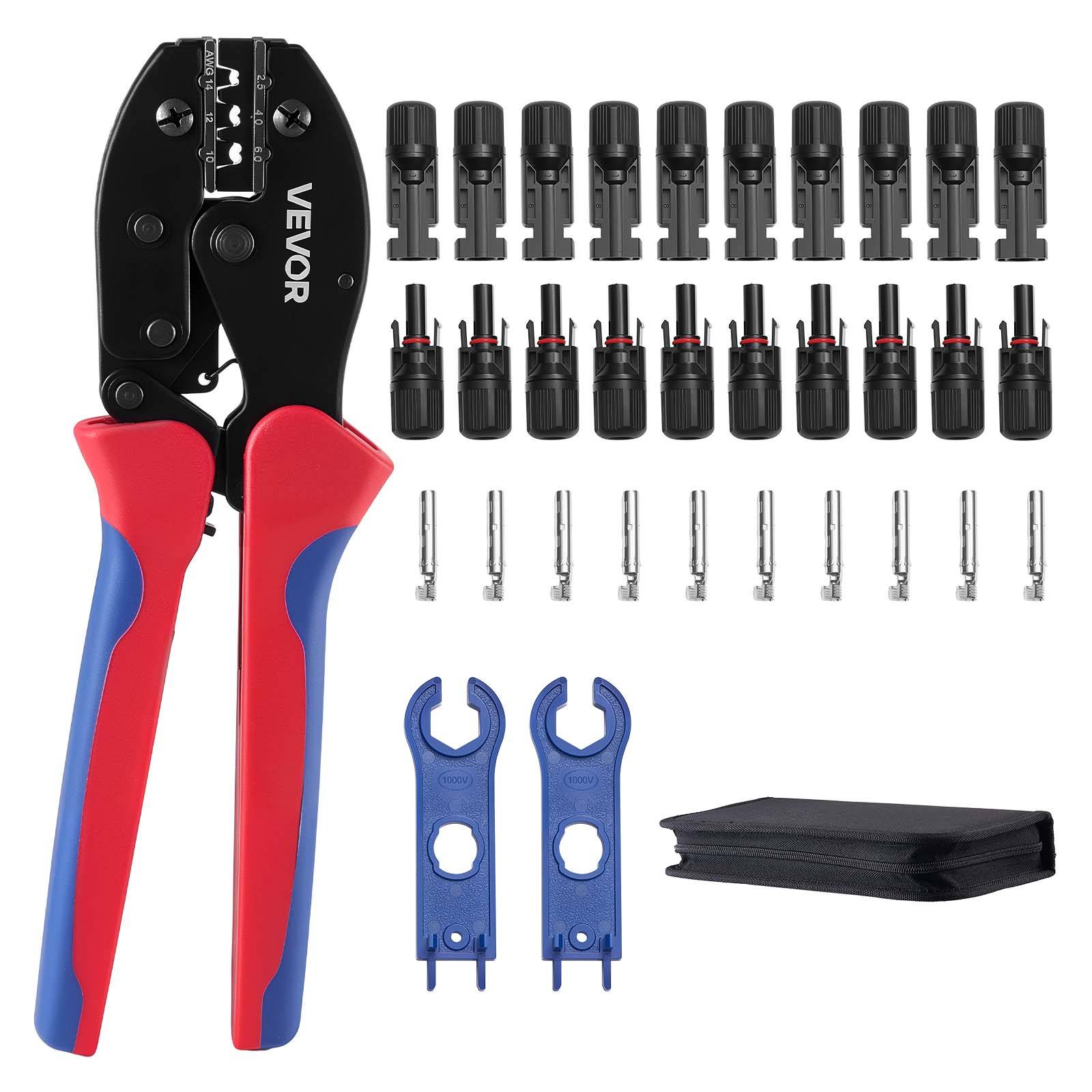 Vevor - VEVOR Kit de sertissage solaire 2,5–6 mm², pince à cliquet, 10 paires de connecteurs solaires IP67, clés PV et étui de rangement. - Image 1