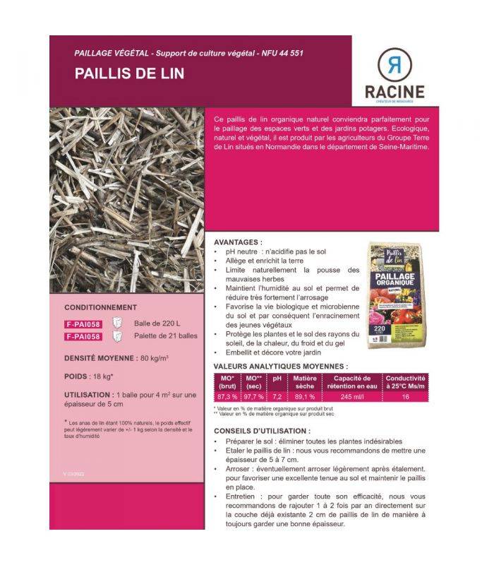 Paillis de lin, organique et naturelle pour jardins potagers, 10 balles de 220l - F-PAI058-10x220 - Image 2