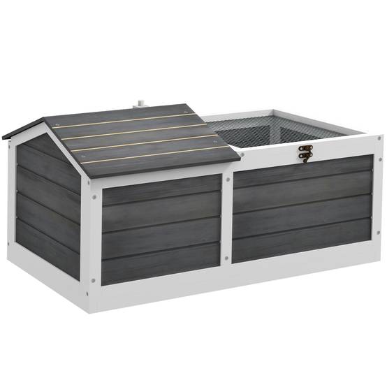 Maison enclos cage pour petit animal tortue avec 2 espaces 86 x 54 x 43 cm - bois de sapin - Image 2