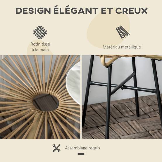 ComfortXL - Table basse ronde jardin métal résine tressée terrasse plateau verre Ø50x50cm noir - ComfortXL Outdoor Living - Image 7