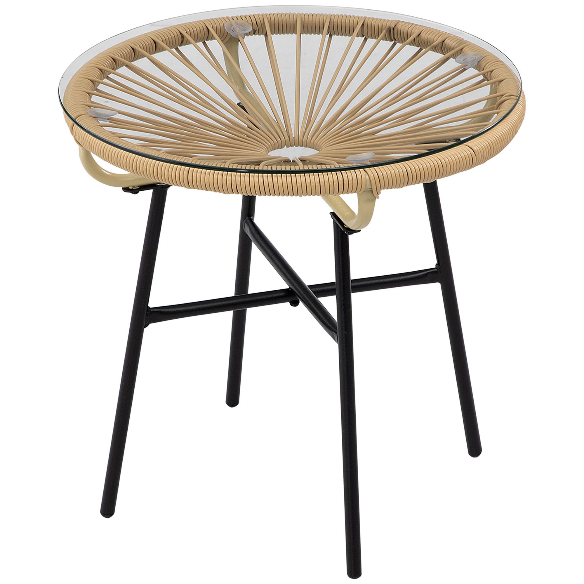 ComfortXL - Table basse ronde jardin métal résine tressée terrasse plateau verre Ø50x50cm noir - ComfortXL Outdoor Living - Image 2