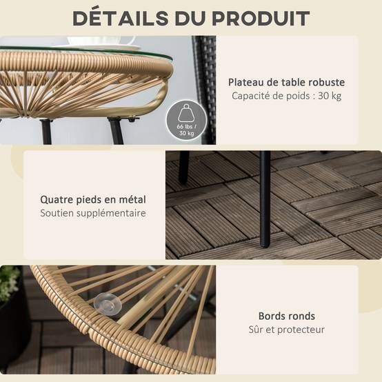 ComfortXL - Table basse ronde jardin métal résine tressée terrasse plateau verre Ø50x50cm noir - ComfortXL Outdoor Living - Image 8