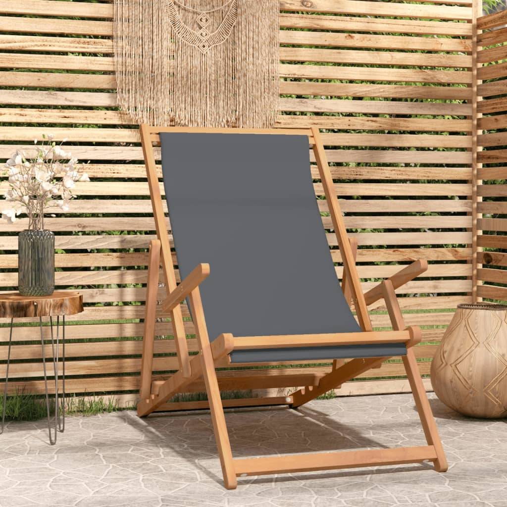 Chaise de plage pliable Bois de teck solide Gris 60 x 126 x 87,5 cm - PANGIVO - Image 1