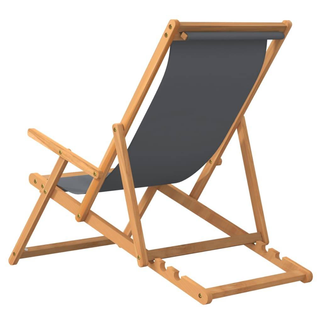 Chaise de plage pliable Bois de teck solide Gris 60 x 126 x 87,5 cm - PANGIVO - Image 5