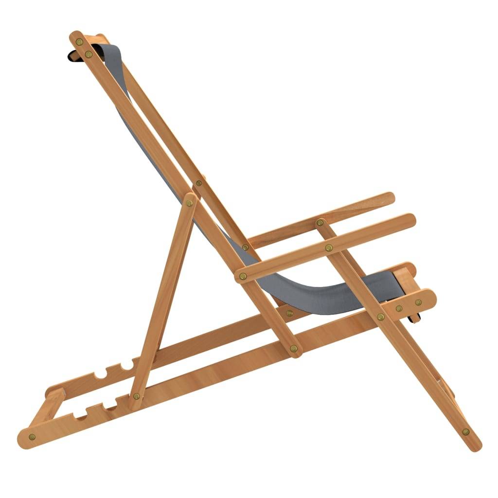 Chaise de plage pliable Bois de teck solide Gris 60 x 126 x 87,5 cm - PANGIVO - Image 4